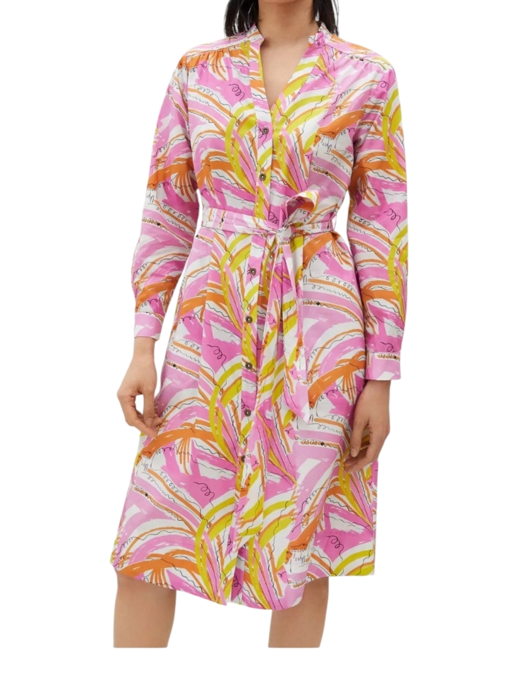 Anthropologie Vibrant Pink, Orange & Yellow Printed Shirt Dress